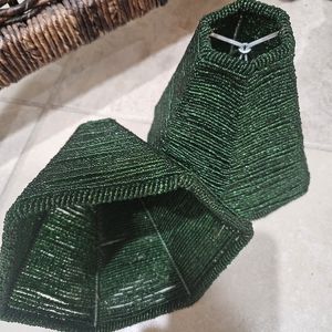 Beaded green lampshades 6" vertical & 5-1/2" at the bottom(widest part)  (2/set)